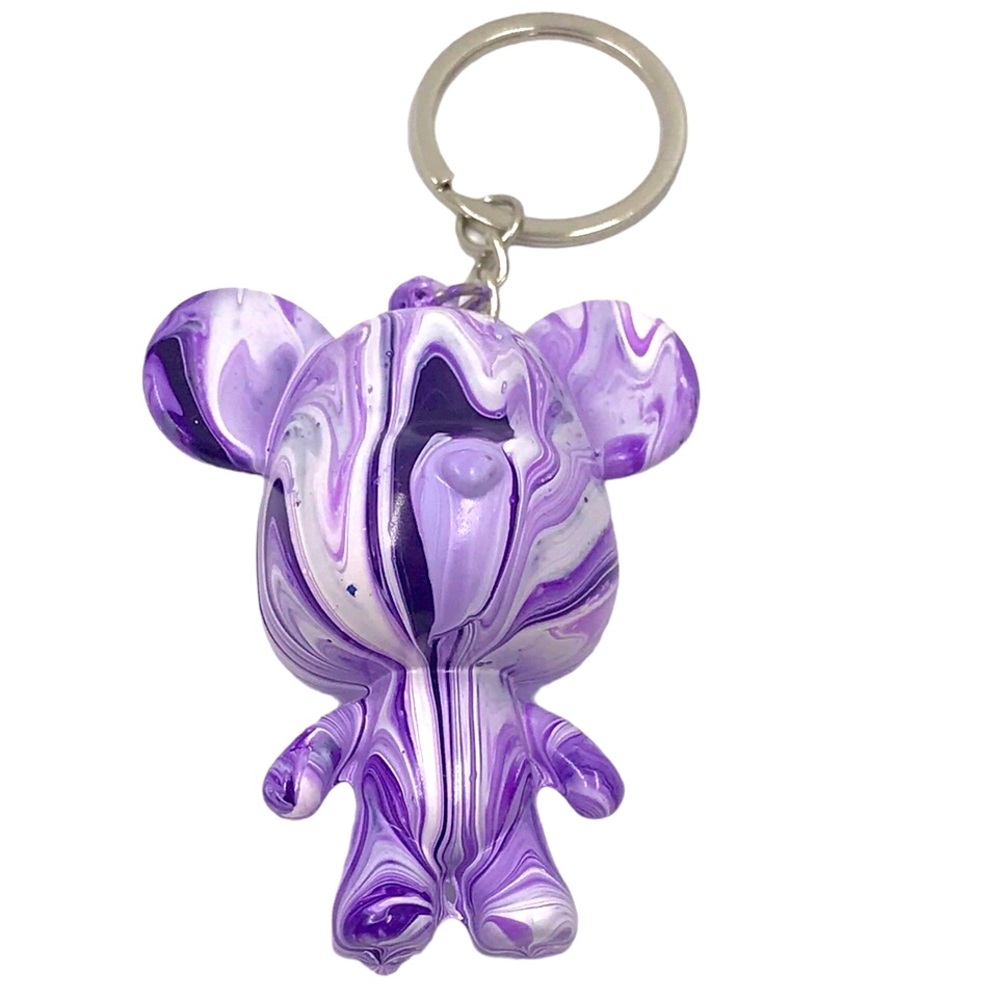 Painting Fluid Purple Art Bear Keychain